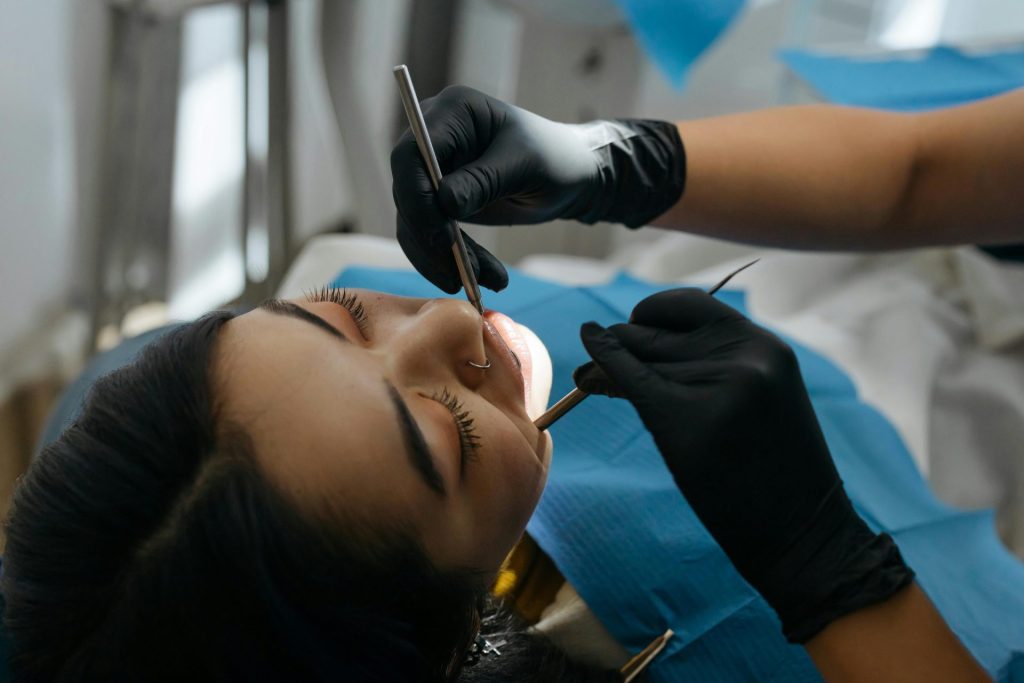 Close-up of a dental examination highlighting professional care and dental health.